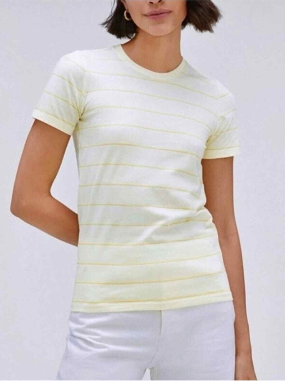 Everlane Organic Cotton Crewneck Short Sleeve Yellow Striped T-Shirt Size Small
